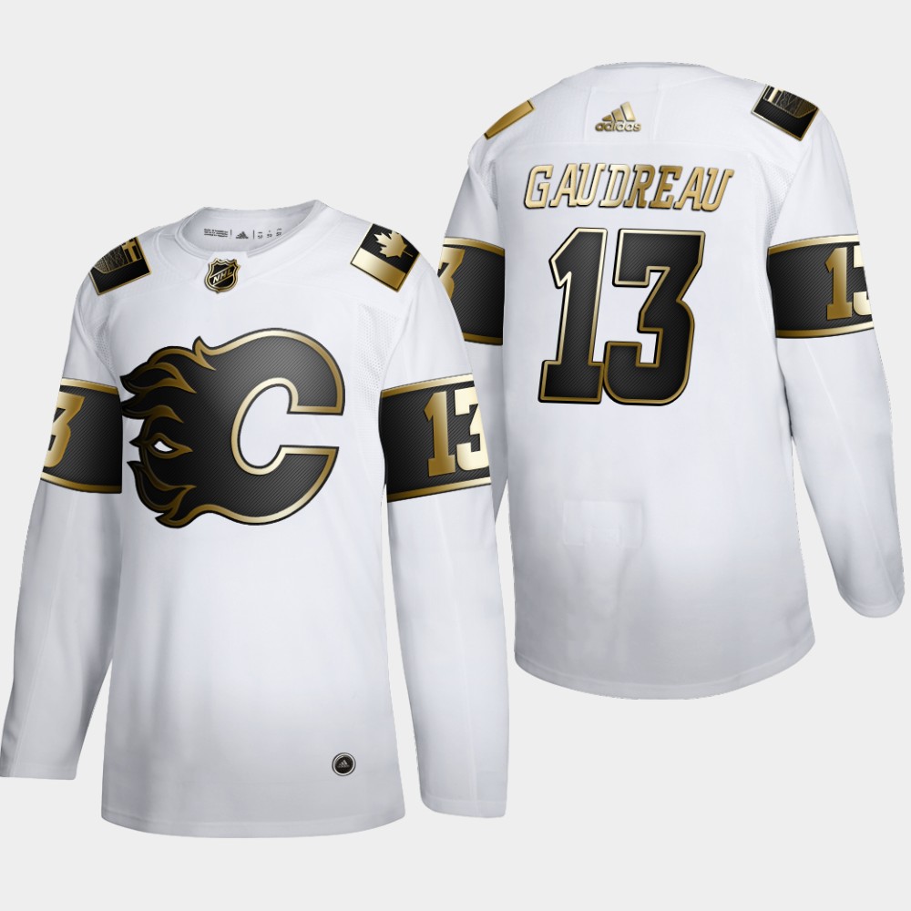 Calgary Flames 13 Johnny Gaudreau Men Adidas White Golden Edition Limited Stitched NHL Jersey